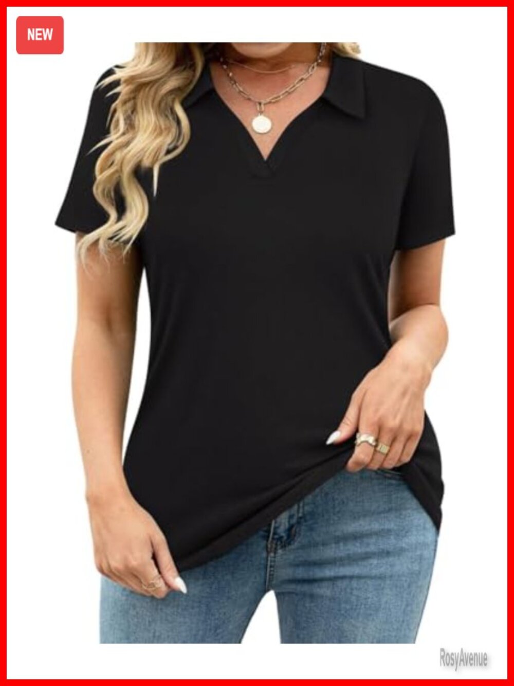 Plus Size Collared Polo Shirt Short Sleeve V Neck Business Top